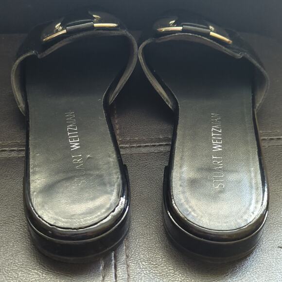 Stuart Weitzman Odeon Patent Leather Black Buckle Slide On Sandal - Picture 4 of 5